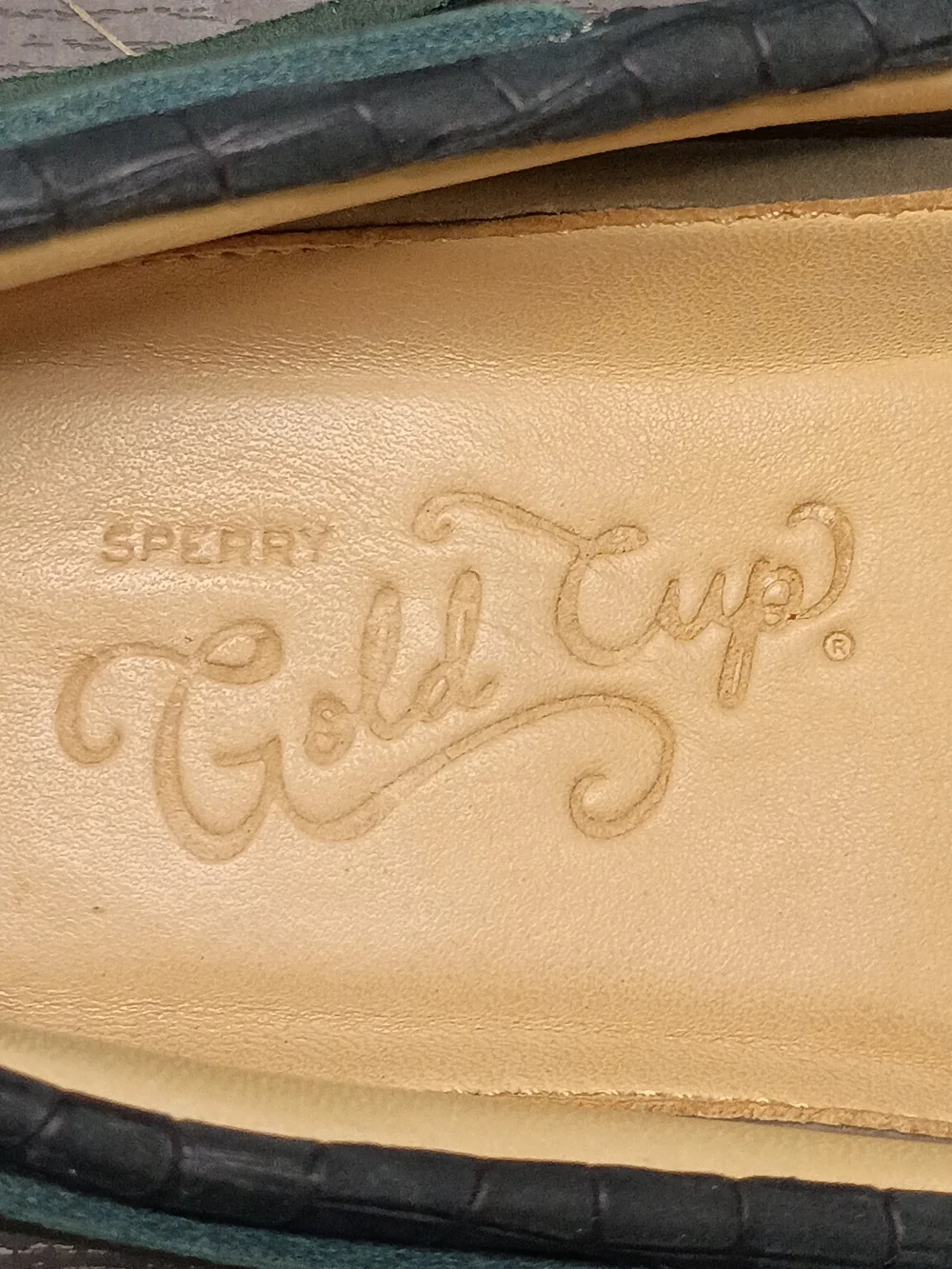 Sperry GOLD CUP Men's 9.5M Olive Green Suede Boat Shoes with Black Texture. NEW!